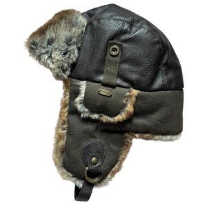 Y2K Vintage Stetson Brown Leather Faux Fur Aviator Trapper Hat Size XL